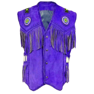 Purple Suede Fringe Beaded Vest For Men