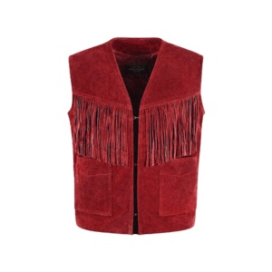 Red Real Suede Leather Fringe Vest For Men