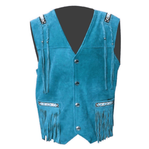 Turquoise Suede Leather Fringe Beaded Vest