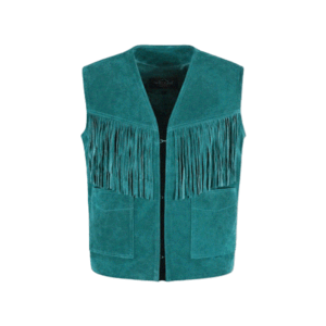 Turquoise Real Suede Leather Fringe Vest For Men