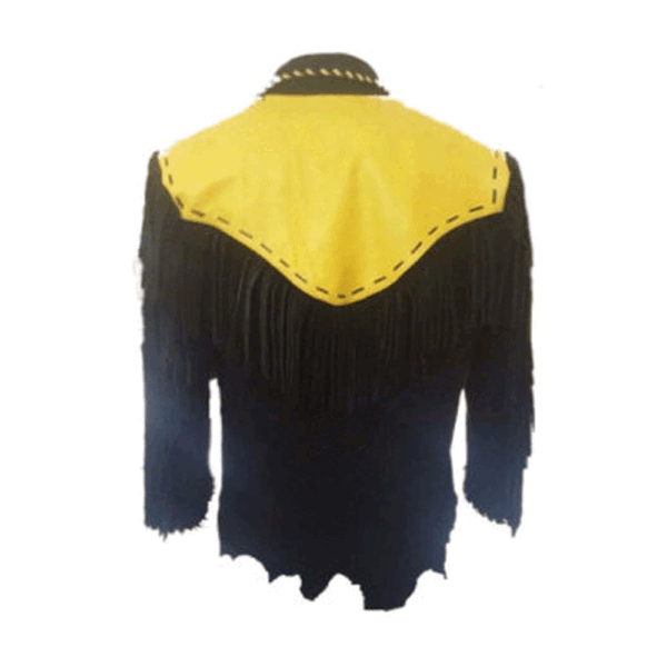 Black Suede Leather Fringe Beaded Jacket For Men MWJ841 - Image 4