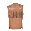 Tan Brown Leather Fringe Beaded Vest For Men MWV713 - Image 2