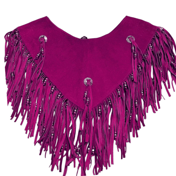 WESTERN-BOHO CAPE-SHAWL PINK SUEDE BEADED