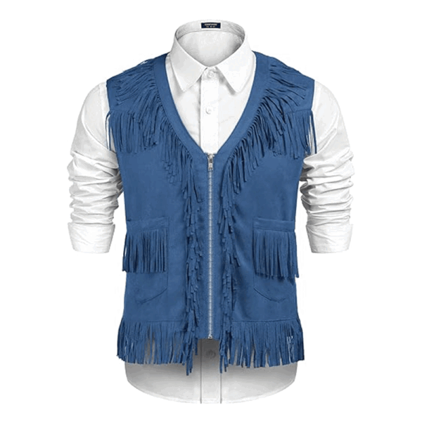 Beige Suede Leather Fringe Vest For Men MWV707 - Image 5