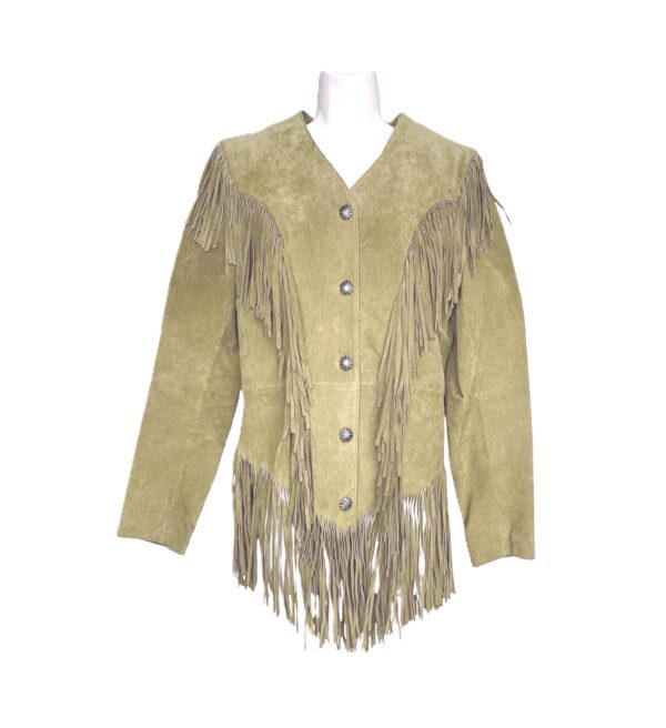 Vintage Beige Suede Leather Fringe Jacket Festival Style Jacket