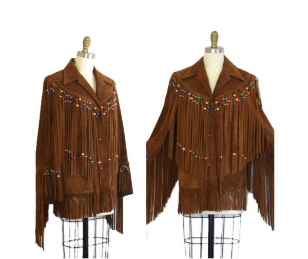 Brown Suede Leather Long Fringe Cowgirl Western Jacket WJ961 - Image 5