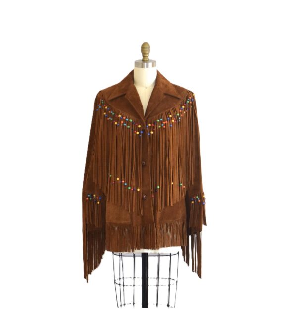 Brown Suede Long Fringe Jacket for woman