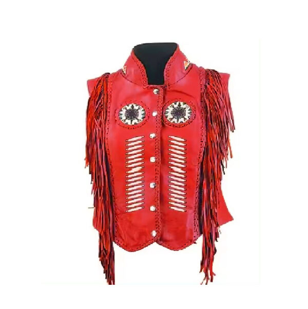 FRINGE LEATHER VEST FOR WOMAN