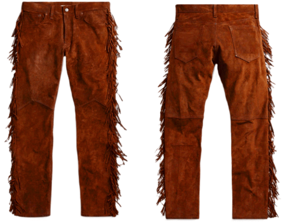 Golden Brown Suede Leather Fringe Pants For Men's MFP312 - Image 3