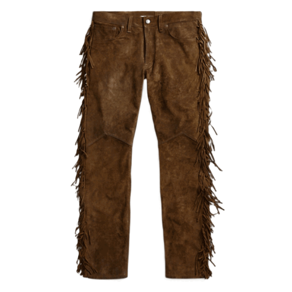 brown suede fringe pants