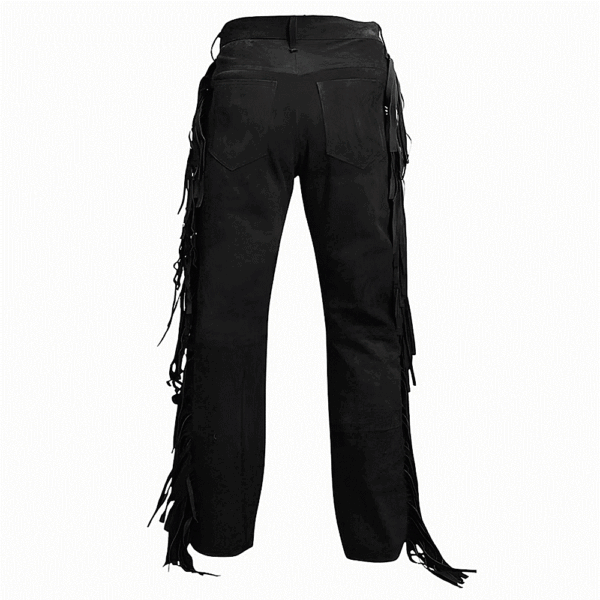 Black Suede Fringe Pants For Woman CowGirl Pants WFP410 - Image 2