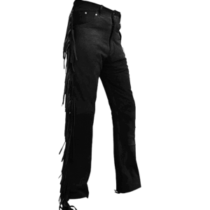 Black Suede Leather Fringe Pants For Woman