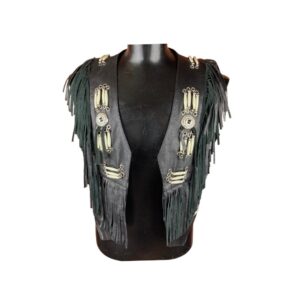 Black leather fringe vest for woman