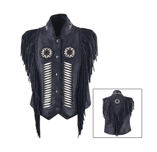 FRINGE LEATHER VEST FOR WOMAN
